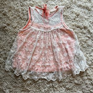 Juniors Altar'd State Lace Over Back Tie Neck Tank Top in Peach